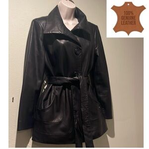 Ellen Tracey black leather car coat, PM